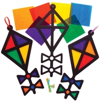 Kite Stained Glass Decoration Kits (Pack of 6) Decoration Craft Kits 6 cellophane colours - Yellow,  Green,  Red,  Orange,  Purple & Blue