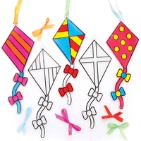 Kite Suncatchers (Pack of 10) Decoration Craft Kits 5 ribbon colours - Red,  Orange,  Green,  Blue & Purple