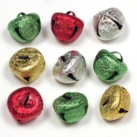 Large Glitter Jingle Bells (Pack of 32) Christmas Craft Supplies 4 assorted glitter colours - Gold,  Silver,  Green & Red