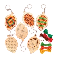 Leaf Wooden Cross Stitch Keyring Kits (Pack of 5) Sewing & Weaving Craft Kits 6 embroidery thread colours - Dark Green,  Light Green,  Red,  Orange,  Yellow & Brown