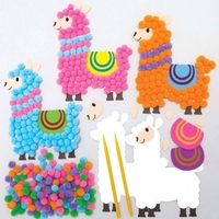 Llama Pom Pom Art Kits (Pack of 5) Art Craft Kits 5 assorted pom pom colours - Green,  Pink,  Purple,  Orange & Blue