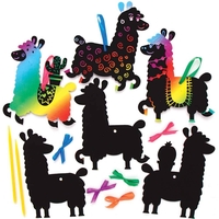 Llama Scratch Art Decorations (Pack of 10) Rainbow Colour,  Decorate & Personalise,  Tools Included
