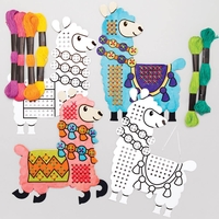 Lovely Llama Colour-in Cross Stitch Kits (Pack of 5) Sewing & Weaving Craft Kits 6 assorted thread colours - Yellow,  Orange,  Pink,  Green,  Blue & Purple