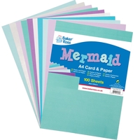 Mermaid A4 Card & Paper Value Pack (Pack of 100) Paper & Card 5 paper colours - Metallic Silver,  Light Teal,  Blue,  Lilac & Turquoise / 5 card colours - Turquoise,  Light Blue,  Purple,  Lilac & White