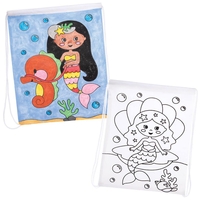 Mermaid Colour-in Fabric Drawstring Backpacks (Pack of 3) Decoration Craft Kits