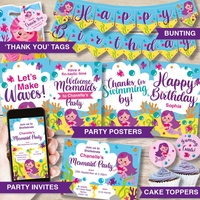 Mermaid Editable Printables Party Bundle (Download)
