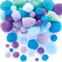 Mermaid Pom Poms Value Pack (Pack of 250) Craft Embellishments 6 assorted colours - Blue,  Turquoise,  Teal,  Light Blue,  Lilac & Purple