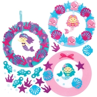 Mermaid Wreath Kits (Pack of 3) Decoration Craft Kits 3 mermaid colours - Pink,  Teal & Purple