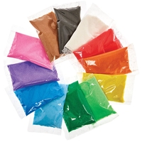 Mini Bags of Coloured Sand (Pack of 12) Natural Craft Materials 12 assorted colours - Green,  Blue,  Orange,  Red,  Yellow,  Purple,  Brown,  White,  Black,  Fluorescent Pink,  Fluorescent Blue & Fluorescent Green