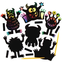 Monster Bunch Scratch Art Magnets (Pack of 10) Decorate & Personalise,  Rainbow Colours,  Tools Included