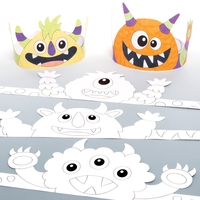 Monster Paper Crowns - 8 Colouring Craft Crowns Made From Sturdy Card. Make Your Own Crown. Crowns For Kids Craft Parties. Size 39cm.