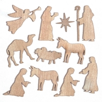 Nativity Mini Wooden Shapes (Pack of 45) Christmas Craft Supplies,  9 Assorted Designs,  3D Card Embellishment