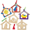Nativity Wooden Baubles (Pack of 10) Christmas Crafts 2 ribbon colours - Green & Red