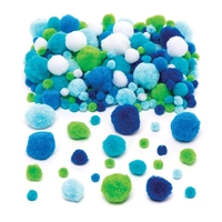 Ocean Colours Pom Pom Value Pack (Pack of 200) Craft Embellishments 6 assorted colours - Dark Blue,  Sky Blue,  Light Blue,  Dark Green,  Light Green & White