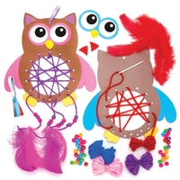 Owl Dreamcatcher Kits (Pack of 4) Decoration Craft Kits 4 colourways - Orange/Blue,  Pink/Purple,  Green/Pink & Blue/Red