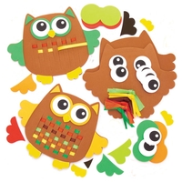 Owl Foam Weaving Kits (Pack of 6) Sewing & Weaving Craft Kits 6 ribbon colours - Red,  Yellow,  Orange,  Light Green,  Dark Green & Brown
