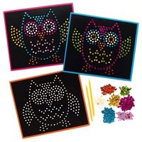 Owl Sequin Picture Kits (Pack of 4) Craft Kits For Kids 7 sequin colours - Purple,  Yellow,  Orange,  Pink,  Blue,  Green & White