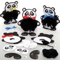 Panda Pom Pom Kits (Pack of 3) Art Craft Kits 3 assorted ribbon colours - Yellow,  Blue & Red