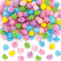 Pastel Self-Adhesive Glitter Pom Poms (Pack of 150) Craft Embellishments 6 assorted pastel colours - Yellow,  Red,  Pink,  Purple,  Blue & Green