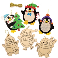 Penguin Colour-in Wooden Decorations (Pack of 12) Christmas Crafts