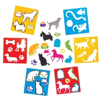 Pets Stencils (Pack of 6) Art Supplies,  Art Materials 3 stencil colours - Red,  Blue & Yellow