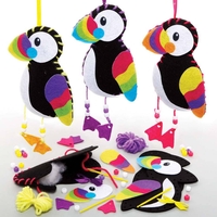 Puffin Sewing Kits (Pack of 3) Sewing & Weaving Craft Kits 3 wool colours - Pink,  Purple & Yellow