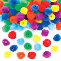Rainbow Colours Threading Pom Pom Beads (Pack of 105) Craft Embellishments 7 assorted colours - Red,  Bright Blue,  Dark Blue,  Purple,  Yellow,  Orange & Green