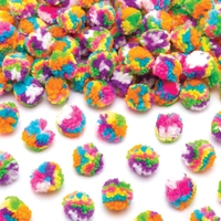 Rainbow Colours Woolly Pom Poms (Pack of 80) Craft Embellishments 7 assorted colours - Pink,  Purple,  Green,  Blue,  Yellow,  White & Orange