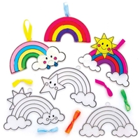 Rainbow Suncatchers (Pack of 10) Decoration Craft Kits 5 ribbon colours - Purple,  Orange,  Blue,  Yellow & Green