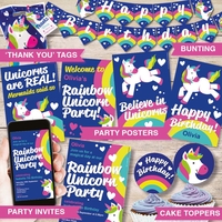 Rainbow Unicorn Editable Printables Party Bundle (Download)