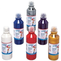 Ready Mix Poster Paint Value Pack 300ml (Pack of 6) Art Supplies,  Art Materials 6 assorted colours - Red,  White,  Blue,  Purple,  Metallic Silver & Metallic Gold