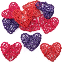 Red,  Pink & Purple Rattan Hearts (Pack of 10) Craft Blanks & Bases 3 assorted colours - Red,  Pink & Purple