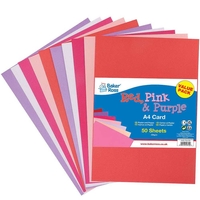 Red,  Pinks & Purple A4 Card Pack (Pack of 50) Paper & Card 5 assorted colours - Red,  Light Pink,  Pink,  Silver & Purple