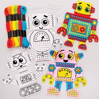 Robot Colour-in Cross Stitch Kits (Pack of 6) Sewing & Weaving Craft Kits 6 thread colours - Yellow,  Orange,  Red,  Green,  Blue & Purple