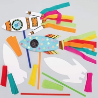 Rocket Wand Kits (Pack of 8) 6 Assorted Coloured Streamers & 4 Coloured Sticks,  Decorate & Personalise