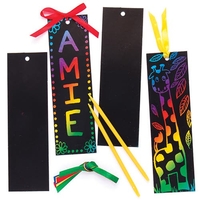 Scratch Art Bookmarks (Pack of 12) Decoration Craft Kits,  Size 17cm x 5cm,  Scratch Tools & Ribbons Included