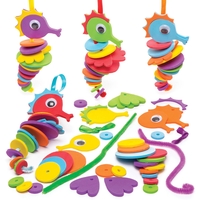 Seahorse Stacking Kits (Pack of 6) Art Craft Kits 6 assorted foam colours - Green,  Yellow,  Orange,  Purple,  Blue & Red