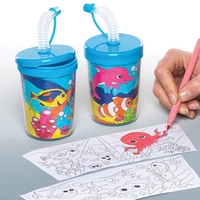 Sealife Colour-in Bendy Straw Cups (Pack of 3) Party Tableware 1