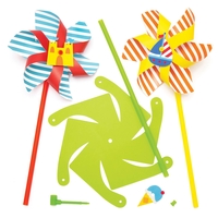 Seaside Windmill Kits (Pack of 6) Nature Craft Kits 3 colourways - Pink/Green,  Blue/Red & Orange/Yellow