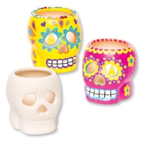 Skull Ceramic Tealight Holders (Pack of 3) Design Your Own,  74mm x 70mm x 65mm,  Day Of The Dead Themed Crafts