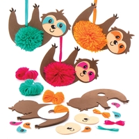 Sloth Pom Pom Kits (Pack of 3) Art Craft Kits 3 assorted colours - Orange,  Pink & Teal