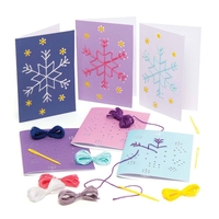 Snowflake Threading Greeting Card Kits (Pack of 6) Christmas Crafts 7 thread colours - Light Blue,  Violet,  Lavender,  Dark Blue,  Pink,  Yellow & White