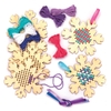 Snowflake Wooden Cross Stitch Decoration Kits (Pack of 5) Christmas Crafts 6 assorted thread colours - Light Blue,  Dark Blue,  Violet,  Lavender,  Pink & White
