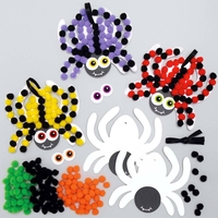 Spider Pom Pom Art Kits (Pack of 5) Halloween Crafts 6 assorted pom pom colours - Orange,  Purple,  Green,  Red,  Yellow & Black