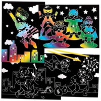 Star Hero Scratch Art Pictures (Pack of 8) Rainbow Coloured,  Fun Activity For Kids