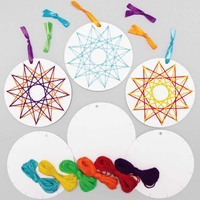 Star String Art Decoration Kits (Pack of 8) Crafts For Kids,  6 Assorted Thread Colours,  Easy To Assemble,  Size 11cm