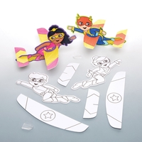 Super Hero Colour In Gliders - 8 Paper Covered Toy Gliders. Super Hero Foam Gliders. Size 18cm.