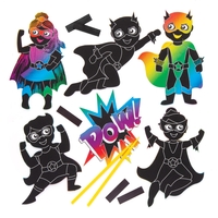 Super Hero DIY Fridge Magnets - 10 Scratch Art Magnets. Craft Fridge Magnets. Super Hero Crafts. Size 8-14cm.