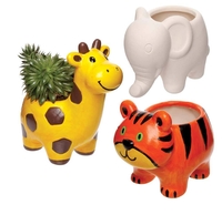 Tiger,  Giraffe & Elephant Ceramic Flowerpots (Box of 3) Nature Craft Kits