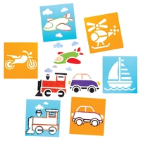 Transport Stencils (Pack of 6) Art Supplies,  Art Materials 2 stencil colours - Orange & Blue